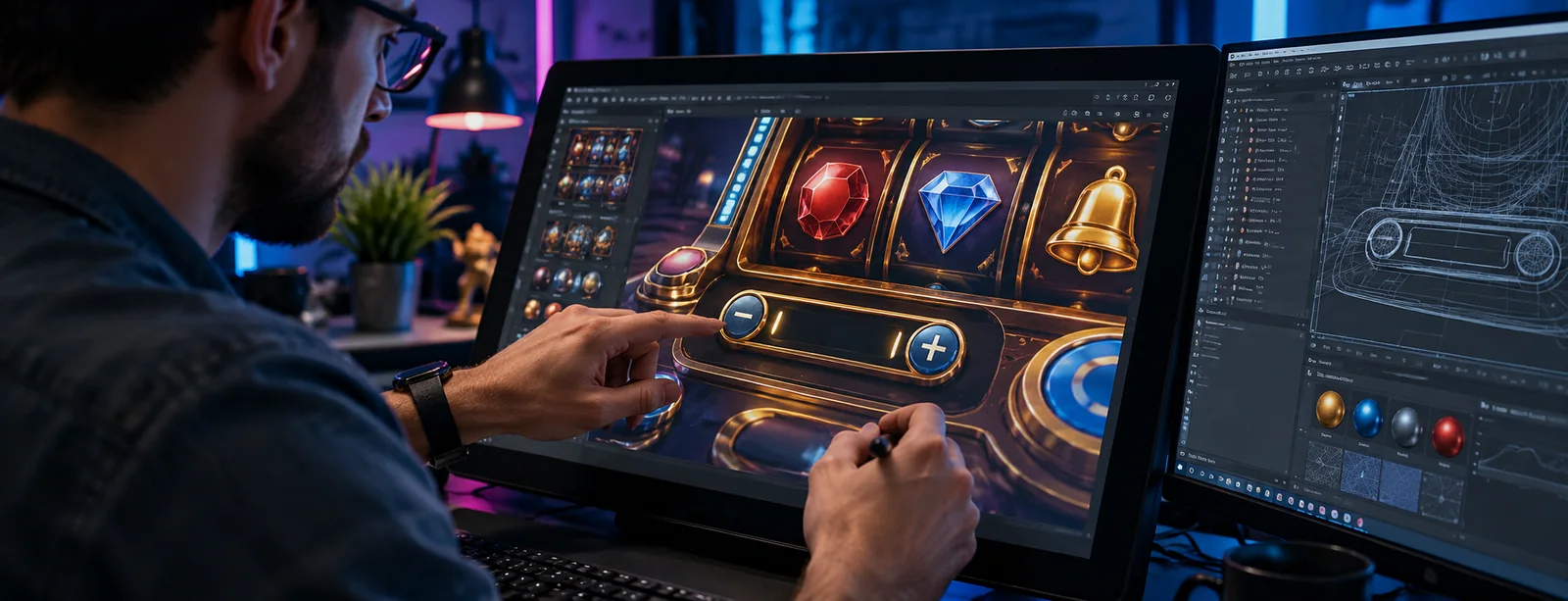 A participant tests an interface for 3D slots and interactive casino games during a hands-on session.