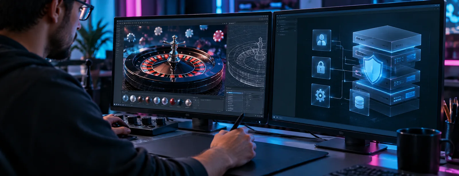 A participant tests an interface for 3D technology in online casinos during a hands-on session.