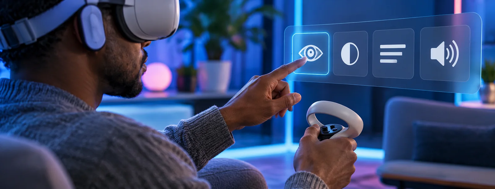A participant tests an interface for accessibility in AR and VR gaming during a hands-on session.