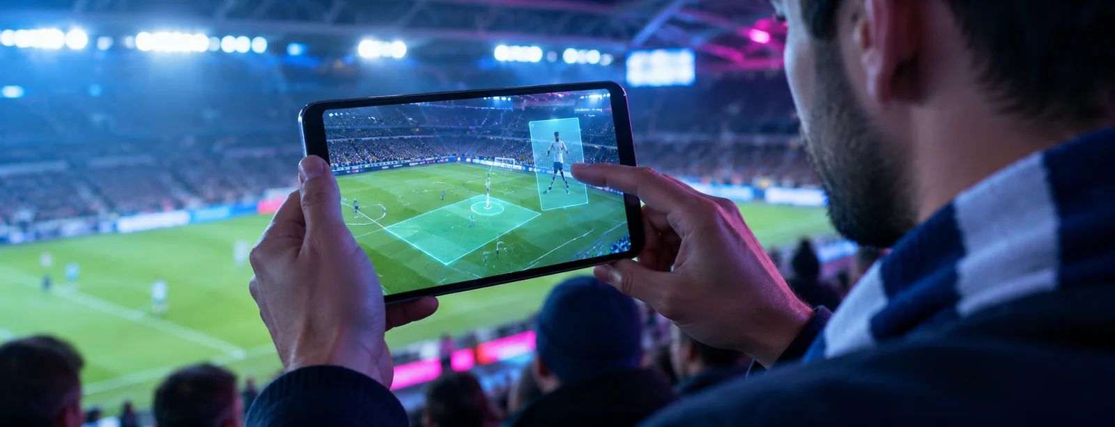 A participant tests an interface for AR and VR in sports betting during a hands-on session.