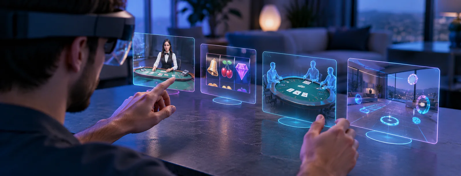 A participant tests an interface for AR casino games and applications during a hands-on session.