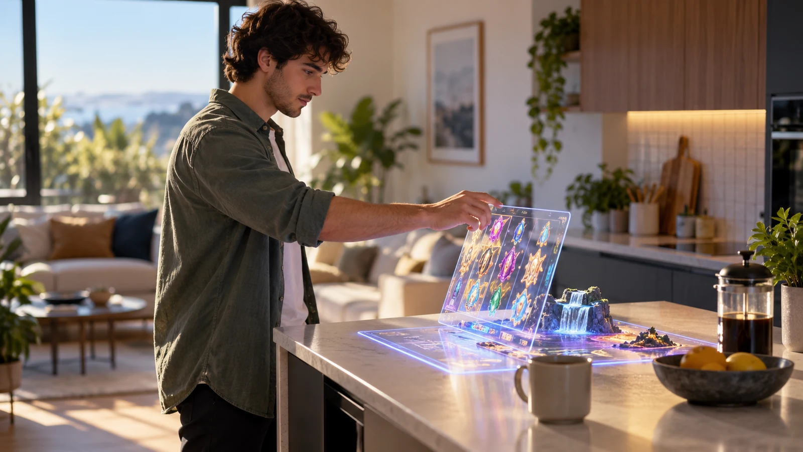 A player aligns an augmented game panel with a real tabletop.