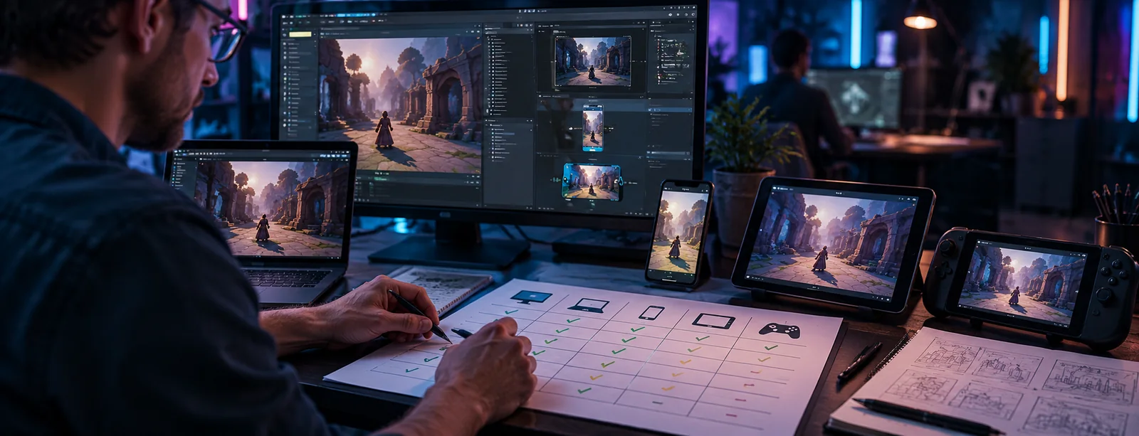 A participant tests an interface for cross-platform game development for iGaming during a hands-on session.