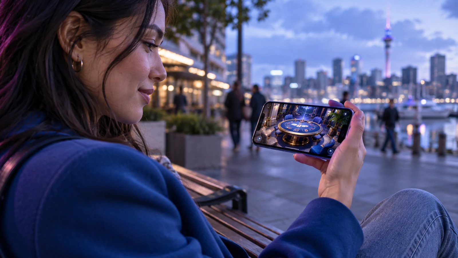 A player uses a phone to preview a compact AR game table.