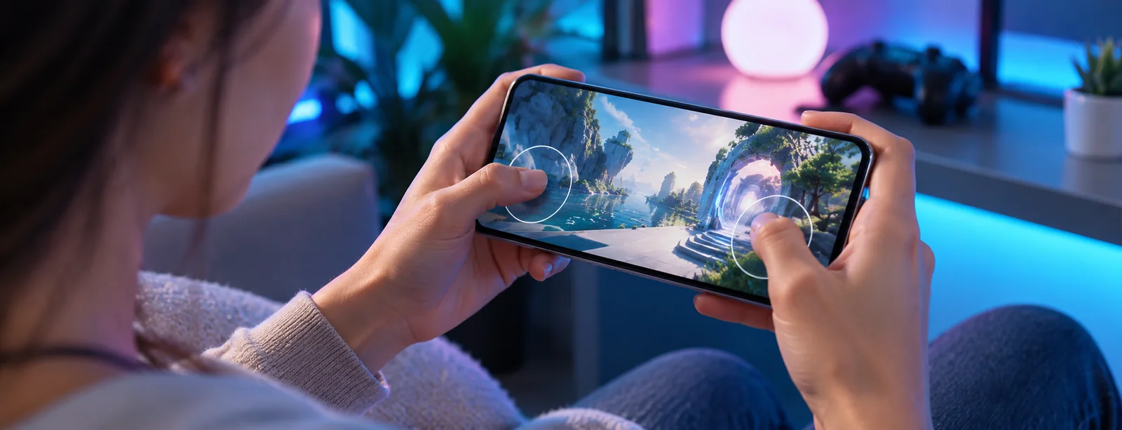 A participant tests an interface for immersive gaming on mobile devices during a hands-on session.