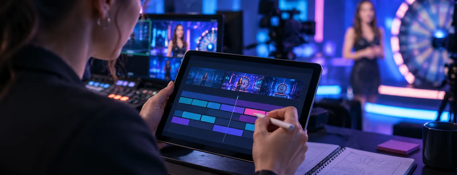 A participant tests an interface for interactive casino game shows during a hands-on session.