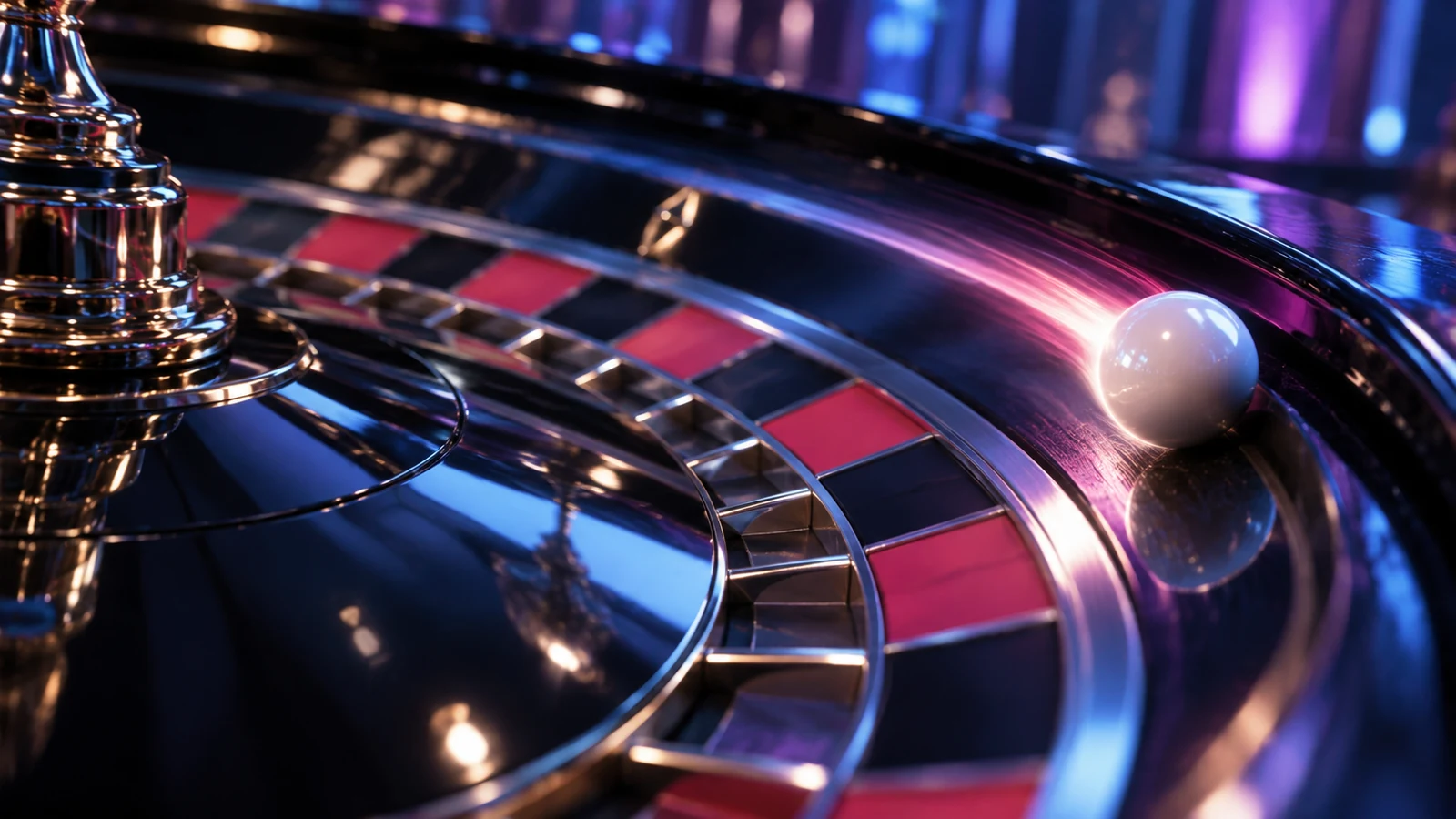 A roulette ball moves through a tracked path on the wheel.
