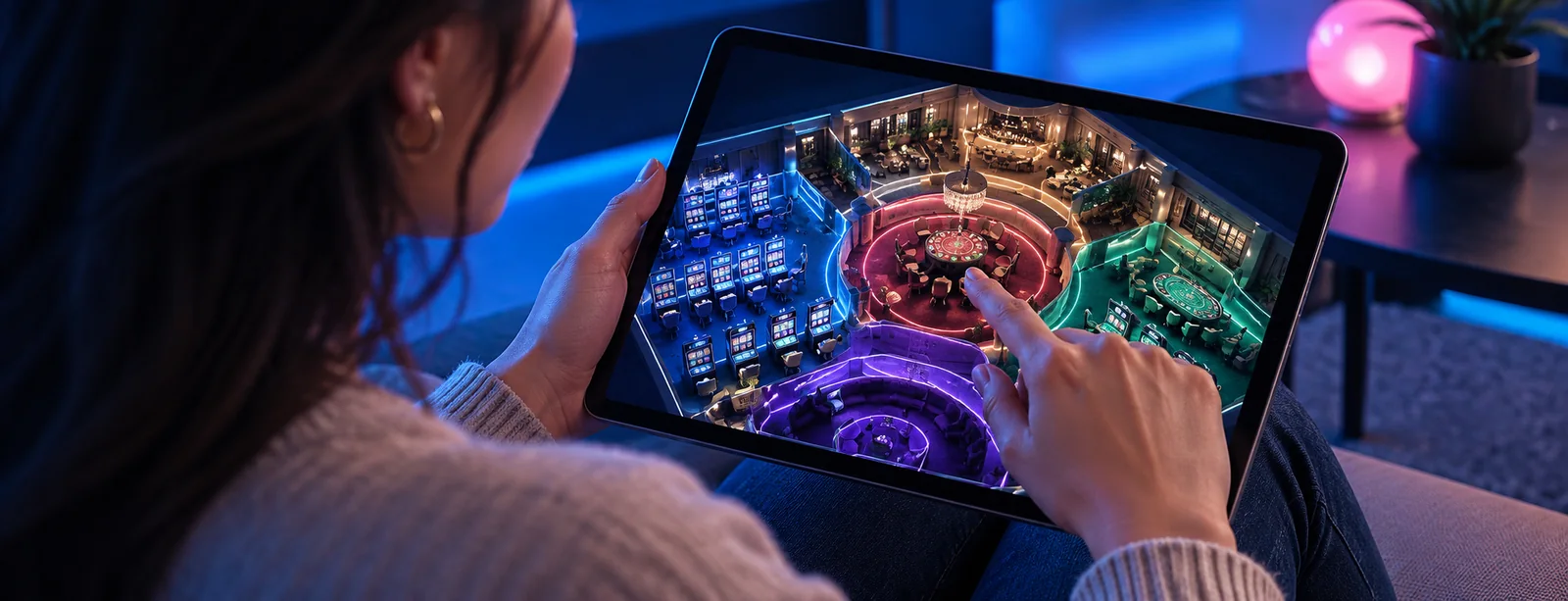 A participant tests an interface for virtual casino environments during a hands-on session.