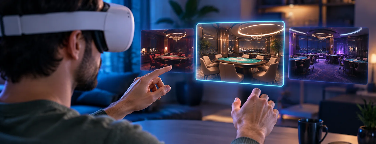 A participant tests an interface for virtual reality casinos during a hands-on session.