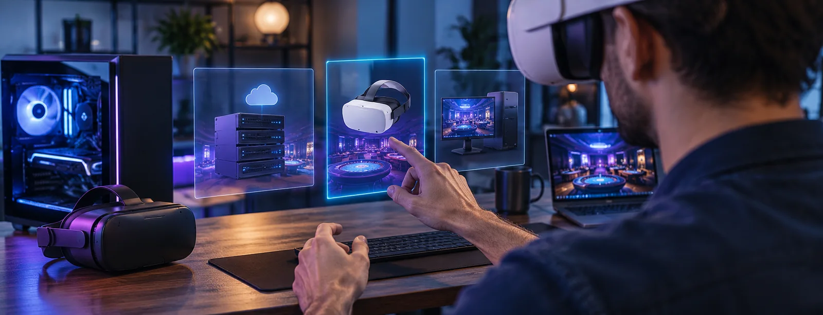 A participant tests an interface for VR hardware and gaming platforms for iGaming during a hands-on session.
