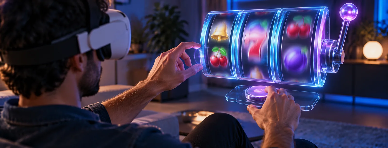 A participant tests an interface for VR slots and table games during a hands-on session.