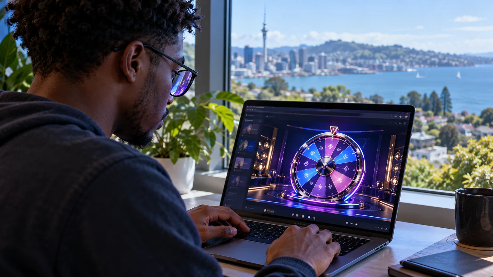 A web engineer tests a browser-based 3D wheel on a laptop.